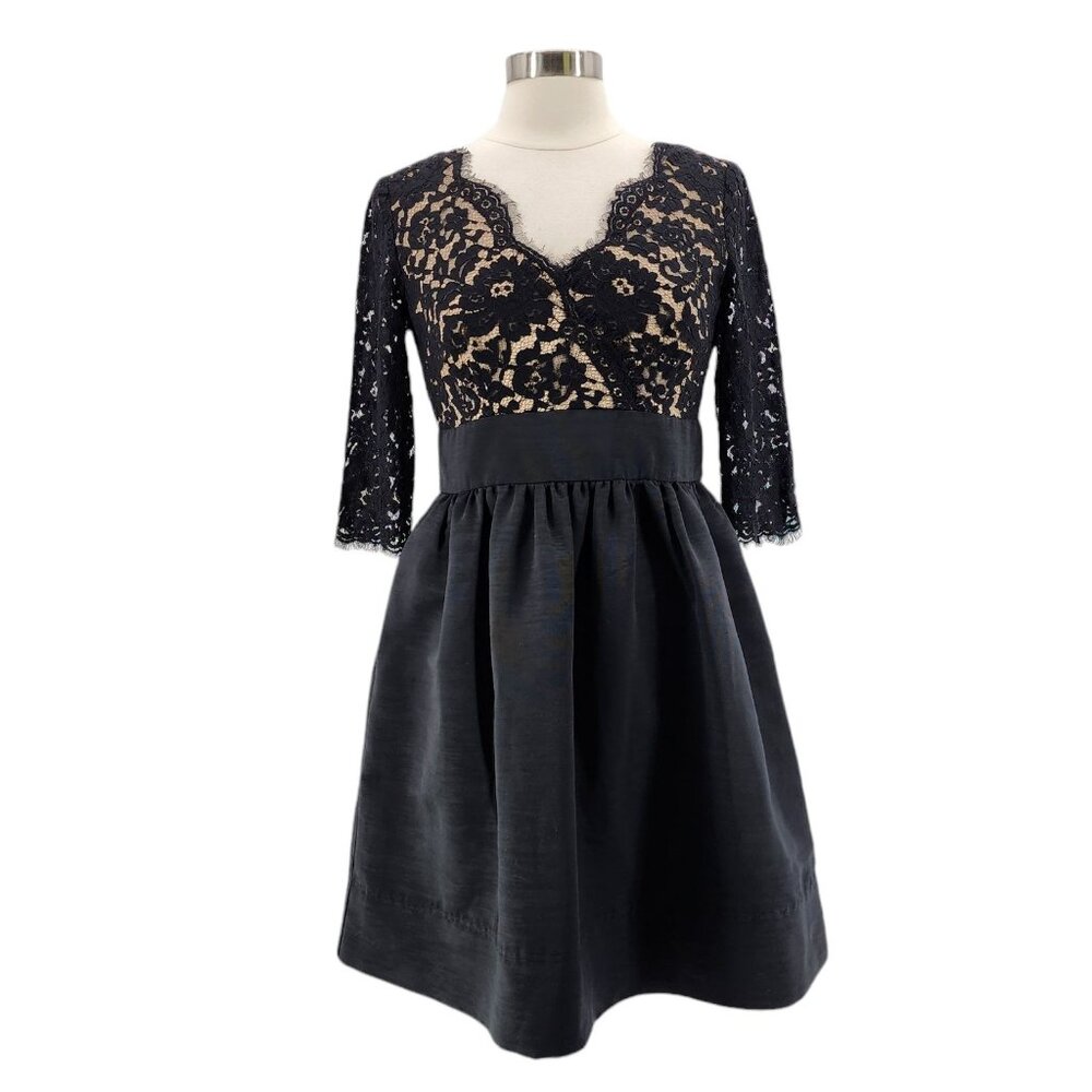 Eliza J Lace Faille Fit & Flare V-Neck Black Short Cocktail Dress Petites 10P